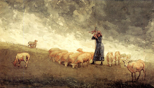(image for) Handmade oil painting Copy paintings of famous artists Winslow Homers Paintings Shepherdess Tending Sh